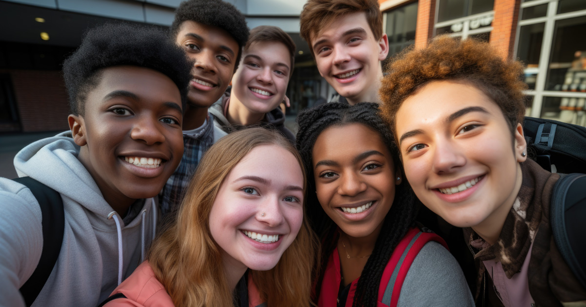 Group of school kids smiling