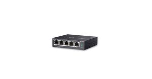 DS105GP 5-port Gigabit PoE+ desktop switch installed in home network setup — Liberty Security Canada